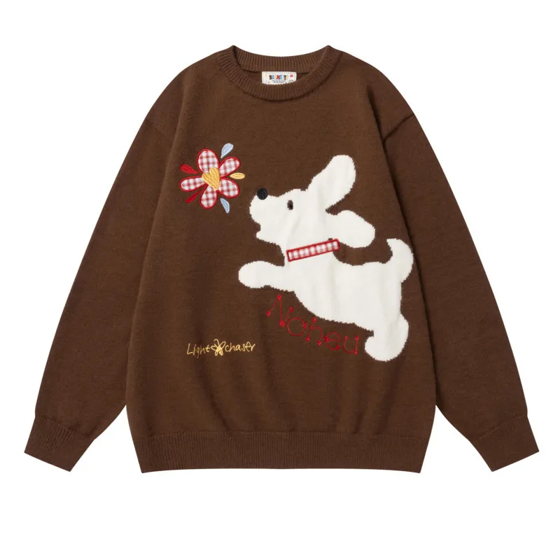 Männer und Frauen 2025, Herbstmode, vielseitiger Strickpullover, amerikanischer Spaß, mit Buchstaben bestickt, Rundhalsausschnitt, lockerer Pullover