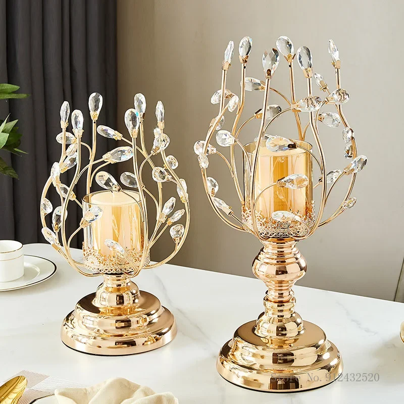 Europe Luxury Metal Candle Holder Candlestick, Home Decor Wedding Candelabra Crystal Candle Holder Christmas Decoration for Home