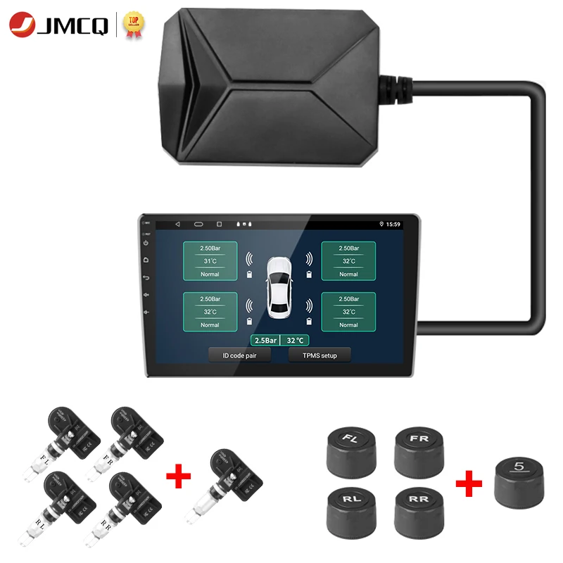 JMCQ USB Android TPMS Tire Pressure Monitoring System 116 Psi Alarm System  5V Internal External Android Navigation Car Radio