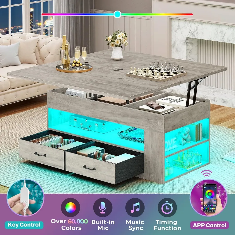 Многофункциональный журнальный столик в фермерском стиле с местом для хранения вещей, 2 тканевыми ящиками и потайным отделением