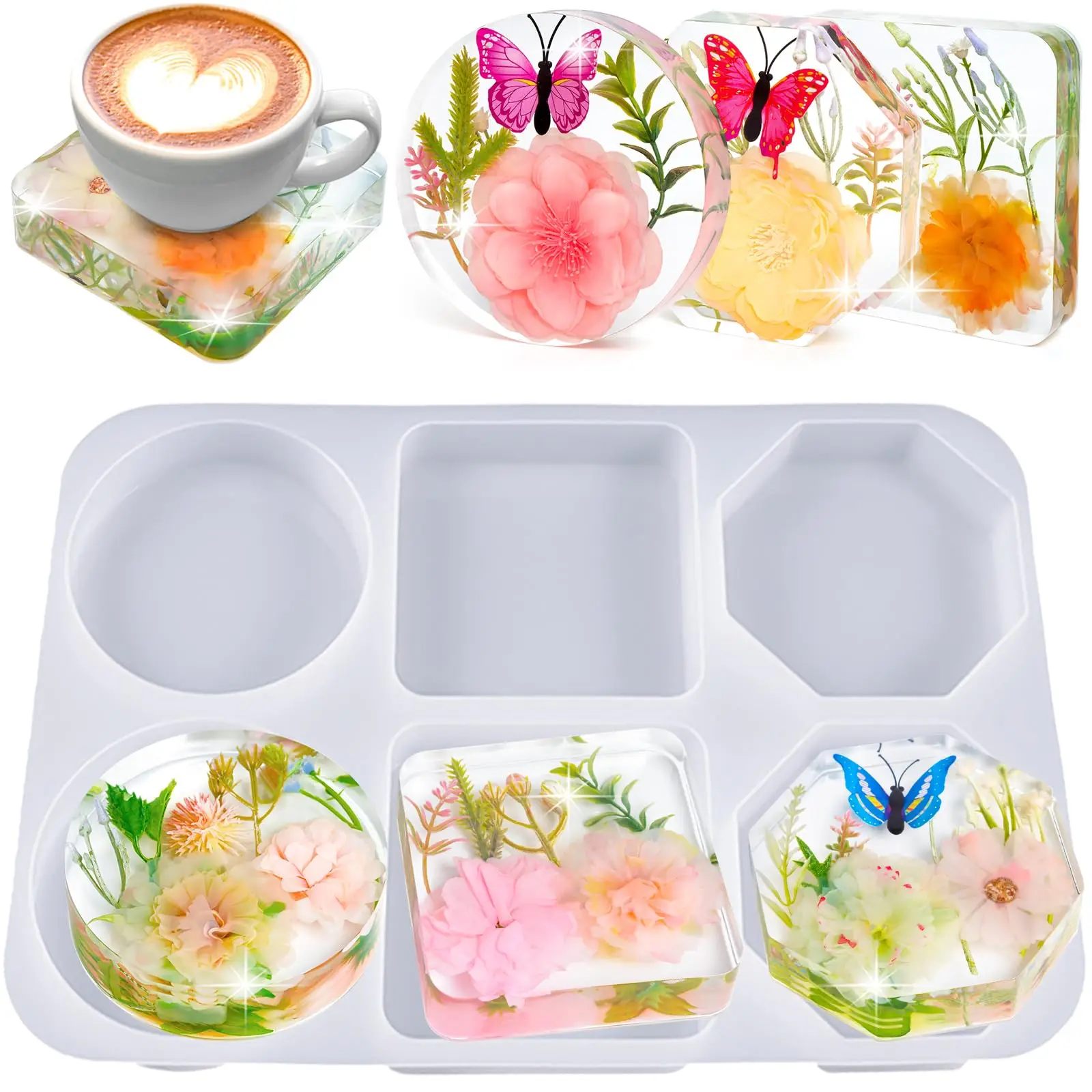 6 Hole Geometric Coaster Mold, Epoxy Resin DIY Silicone Mold, Hexagon Square Tray Mold, Home Craft Making Tool