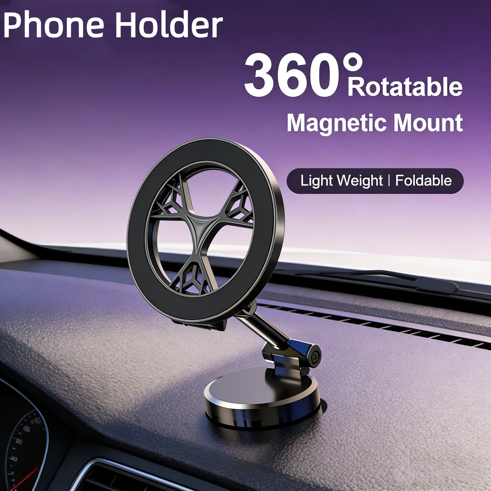

Car Alloy Folding Magnetic Mount Stand Vacuum 360 degree Rotation Strong Suction Cup Car Phone Holder for Iphone 17 16 Samsung