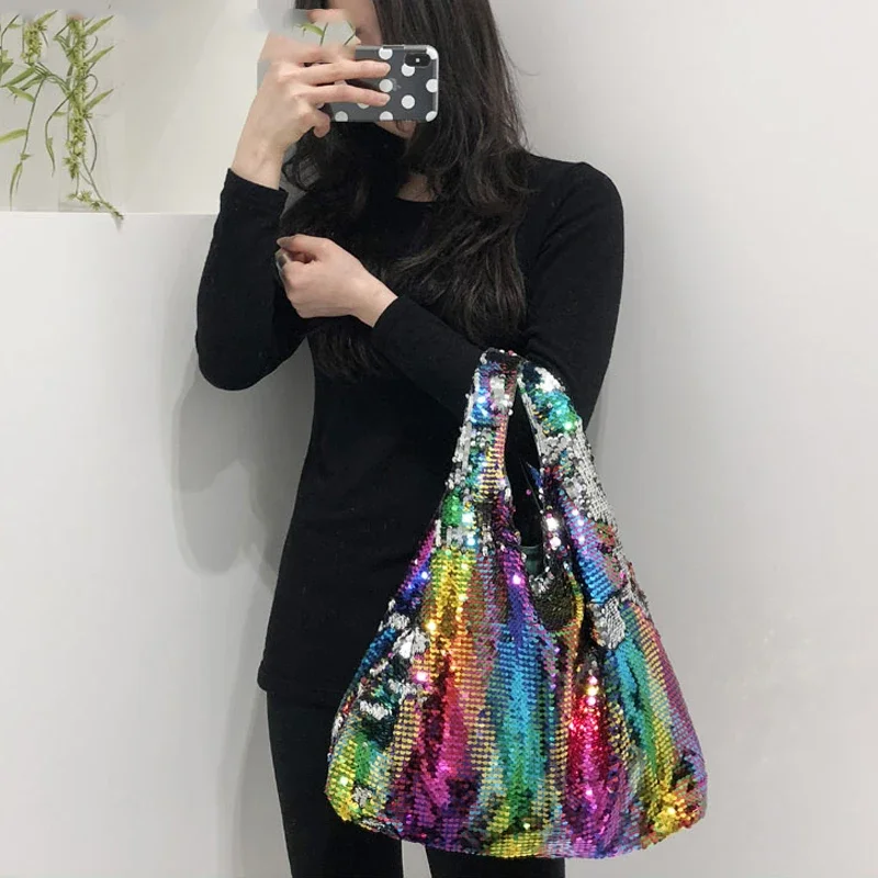 Color Sequin Evening Clutch Bags Rainbow Purses and Handbags Large Capacity Blue Clutch Wedding Purse Womens Shopping Bag