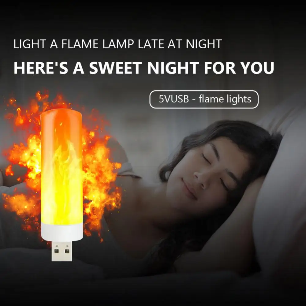 USB Flame Light for Night, LED Candle Light, Atmosfera Light, USB Plug Lamp, Exterior e Interior, 1 Pc, 2 Pcs, 3Pcs