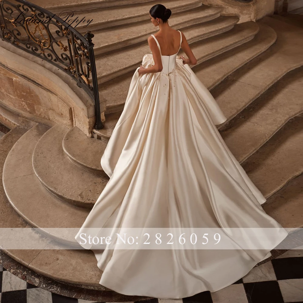 Lceland Poppy Customized A Line Mikado Satin Wedding Dresses Pleated Sleeveless Beaded Bridal Gowns with Chapel Train