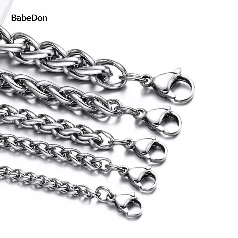 BabeDon 3MM-8MM STAINLESS STEEL TWIST LONG CHAIN NECKLACE FOR MEN Neck Punk Jewelry Pendant Accessories Male Chains