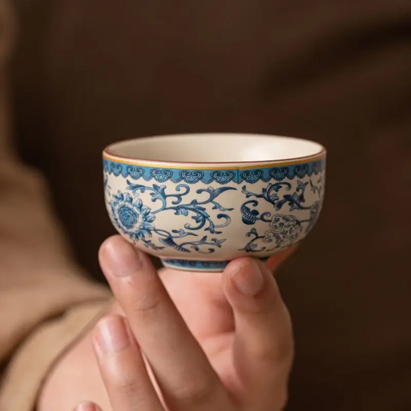 Ceramic Tea Cups Chinese Style Blue and White Ru Kiln 1/3/6pcs Set Master Cup Luxurious Kung Fu Tea Set Enamel Tea Cup