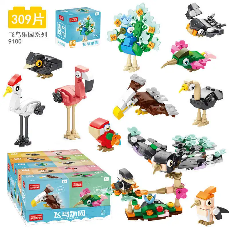 10in1 Cute Animals Bird Paradise Crow Parrot Peacock Eagle Flamingo Building Blocks Kit Girl Bricks Model Kids Toy Children