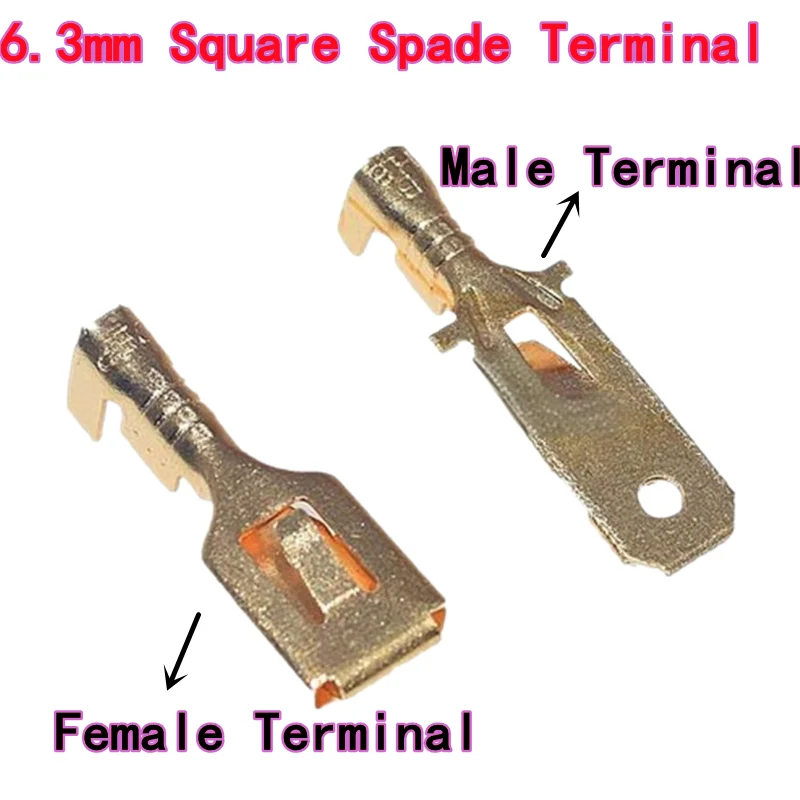 100PCS 6.3mm Square Spade Terminal, Male Female Crimp Terminal Plug Socket Connector Male & Female Terminals