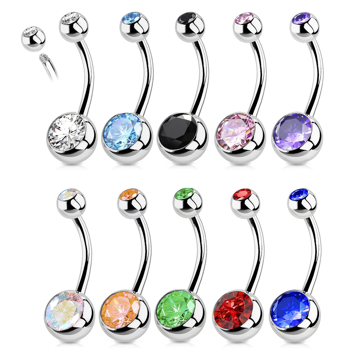 1PC G23 Titanium Crystal Gem Curved Barbell Rings Belly Button Navel Rings Piercings Nombril Ombligo Piercing Charming Jewelry