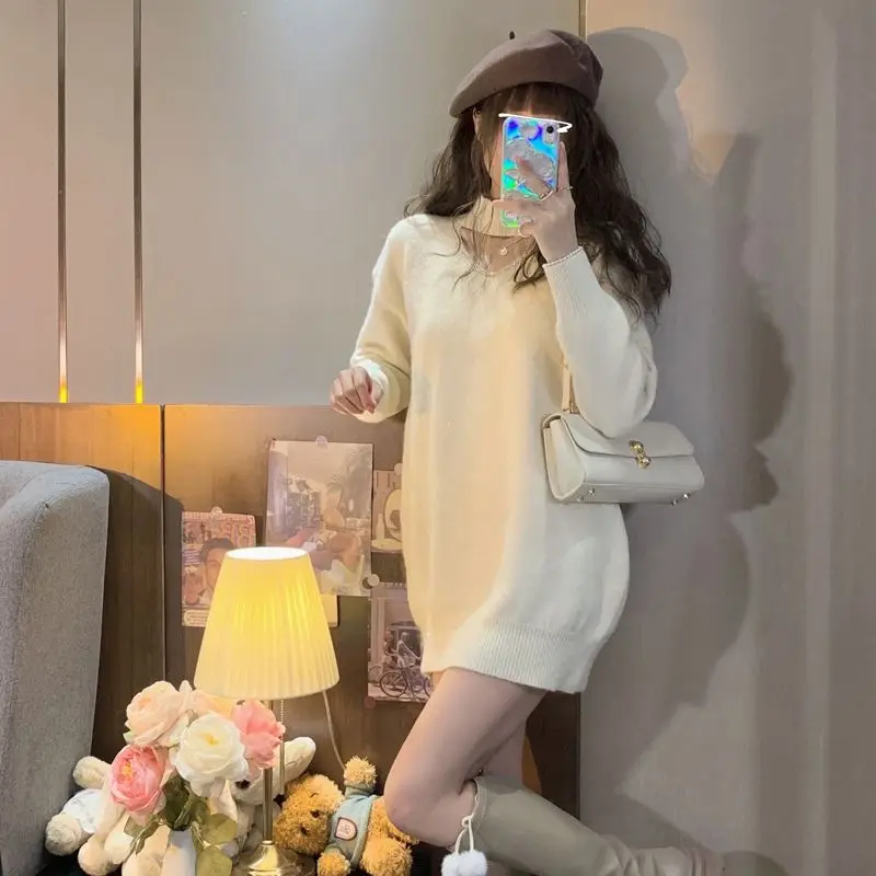 

Autumn/Winter Pure Desire Gentle Soft Glutinous Sweater For Women 2023 New Lazy Fashion Hollow Mid Length Knitted Dress