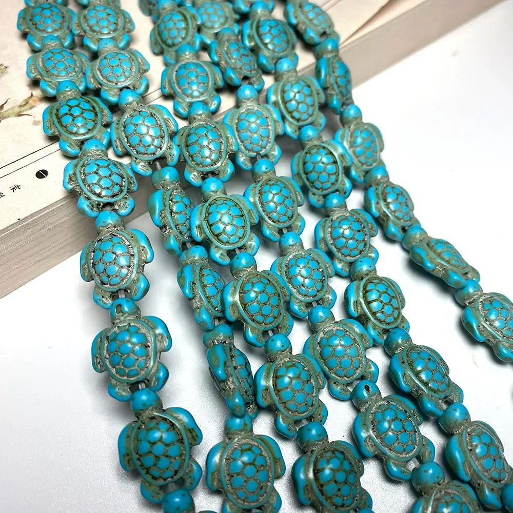 Wholesale Blue Turquoise Turtle Shape Natural Stone Beads for Jewelry Making DIY Bracelet Necklace Handmade Materials 14x18mm image 2