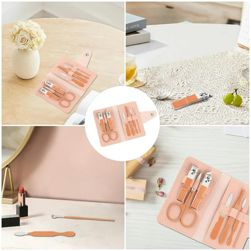 Kit de soins des ongles 7 pièces |   Ensemble de manucure en acier inoxydable avec pince à cuticules et outils pour ongles |   Mallette de beauté de voyage portable