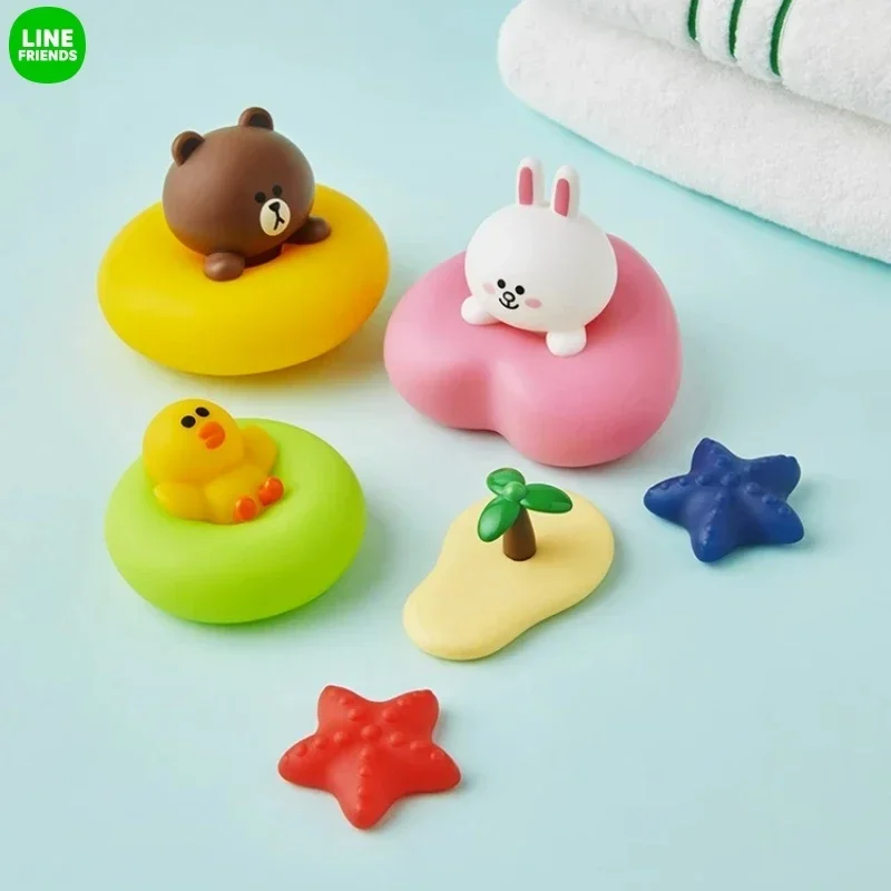 Line Friends Kawaii Bath Toy Set Anime Brown Bear Cony Sally Children Bath Toys Cartoon Swimming Water Decorations Cute Gifts