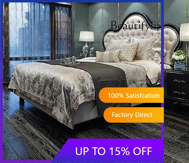 

Мебель для спальни в стиле неоклассика класса «лайт-люкс», двуспальная кровать X из массива дерева с кожаной обивкой в стиле постмодерн для демонстрационной комнаты