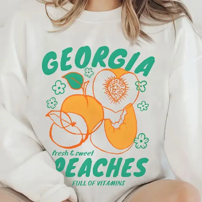 

Aesthetic Sweatshirt Long Sleeves Stylish Pullover Y2K Graphic Hoodies Crew Neck Unisex Casual Daily Wear Georgia Peaches
