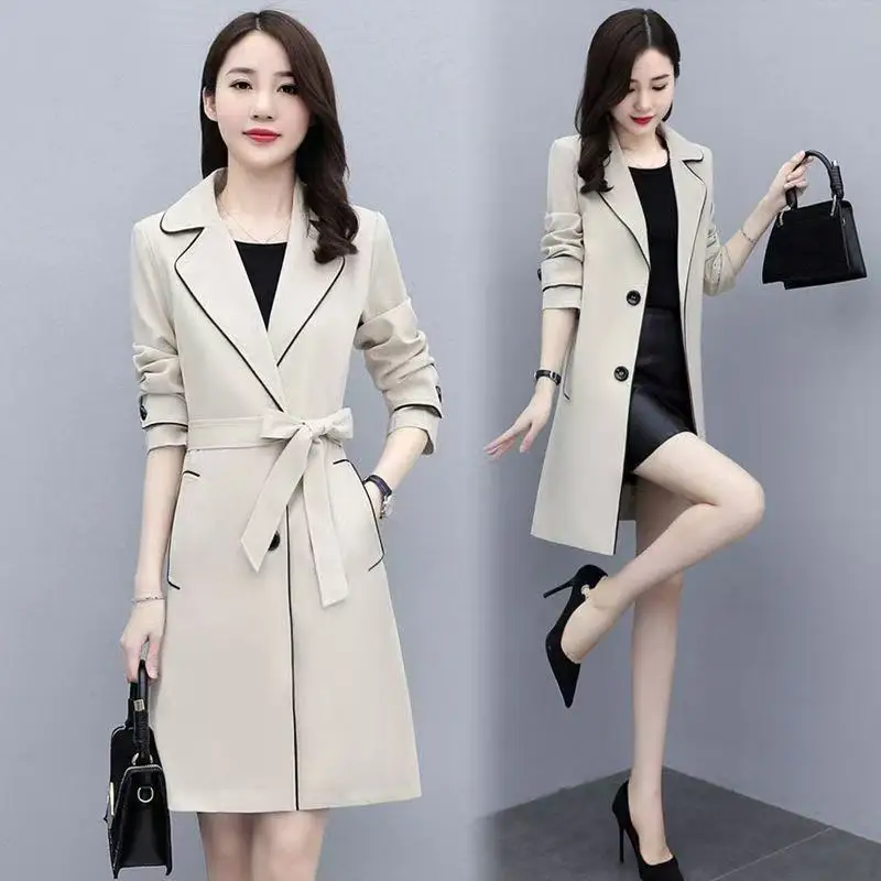 

2025 Spring Autumn Khaki Windbreaker Coat for Women New Fashion Temperament Loose Coat Female Casual Long Windbreaker Overcoat
