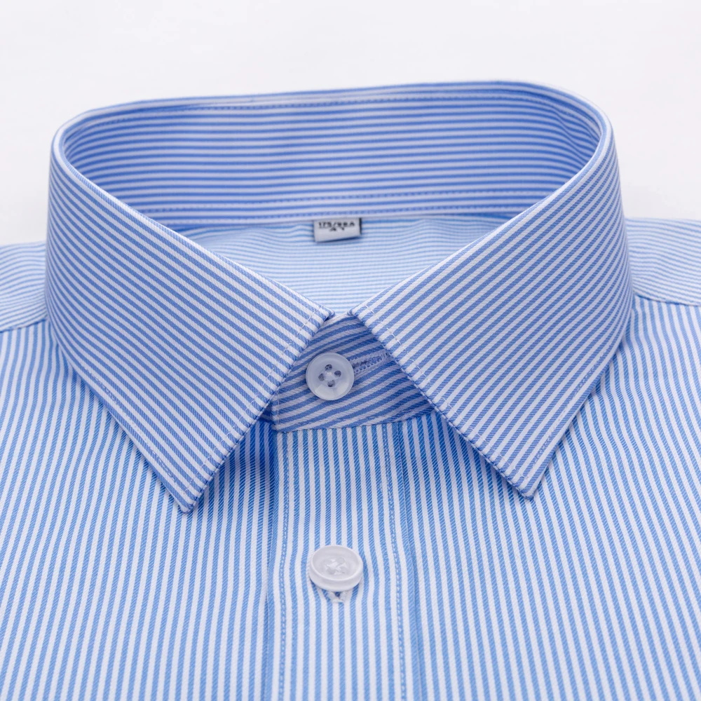 Premium Men's Non-Iron 100% Cotton Dress Shirt, Spread Collar with Detachable Collar Stays, Check Striped Long Sleeve Shirts