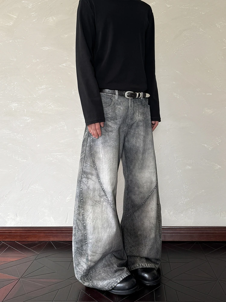 

Мужские джинсы с принтом в стиле ретро в американском стиле, длинные брюки с прямыми штанинами и микрорасклешенными брюками, повседневные дышащие мягкие удобные брюки...