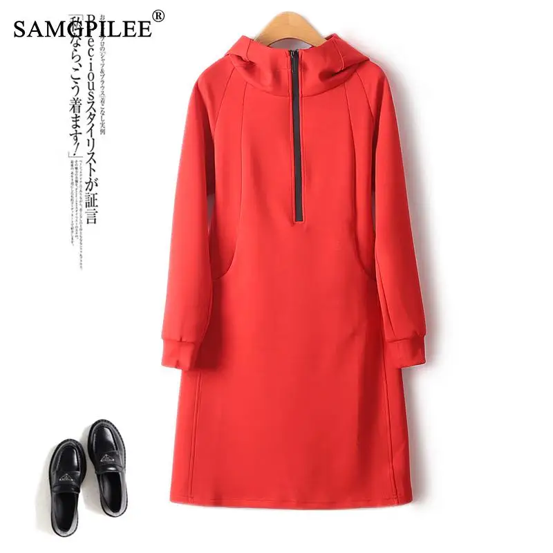 

Elegant And Pretty Women's Dresses 2023 Autumn Winter Sweet Hooded Solid Air Cotton Three Dimensional Cutting Slim Female Dress