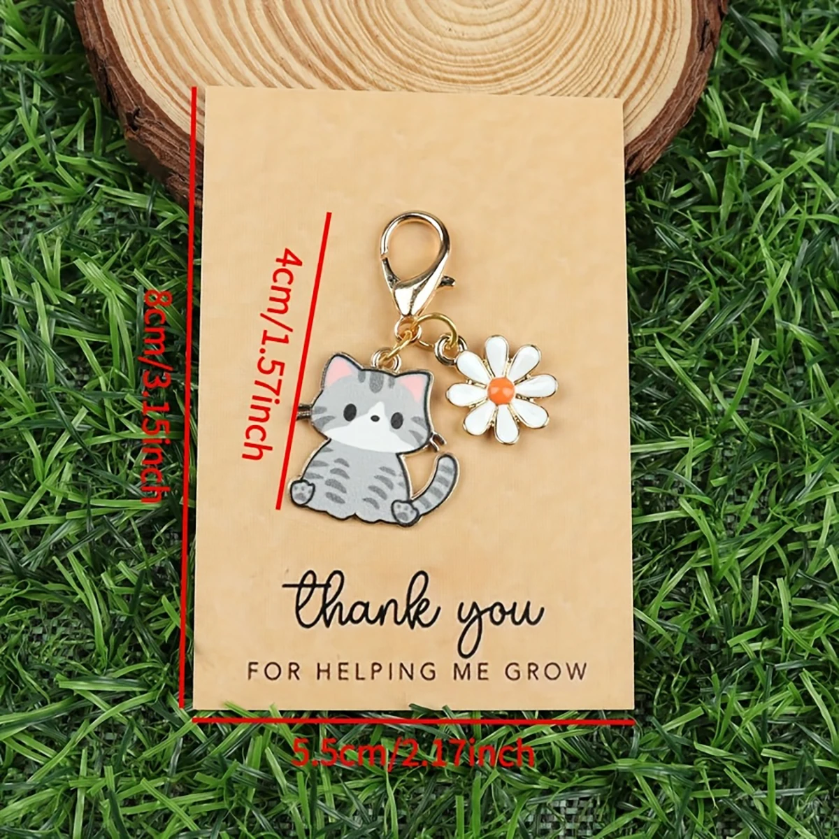 7/14pcs Cartoon Cat & Daisy Keychain Set with Thank You Card, Stylish Floral Charm for Car Bag, Thoughtful Gift for Family.
