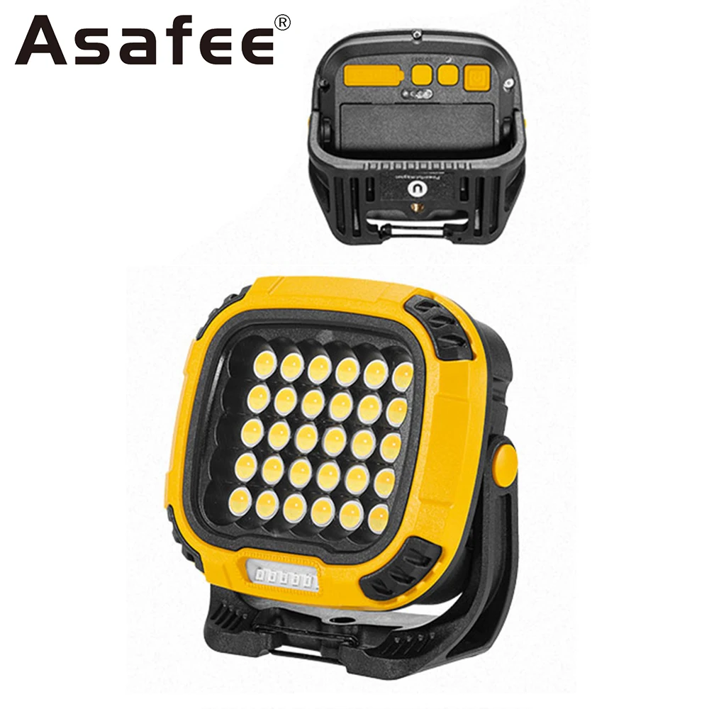 Asafee Yellow Work Lamp Hook Camping White Warm Red Light Built-in 4000mAh Battery Rechargeable Waterproof Daily Flashlight