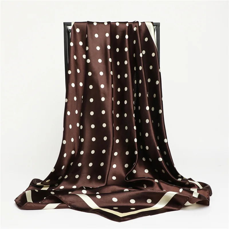 Polka Dot Kopftuch Seide Satin Hals Schal Für Frauen Drucken Hijab Schals Weibliche 90*90 cm Quadratische Tücher und Wraps Schals Für Dame – Detail 29
