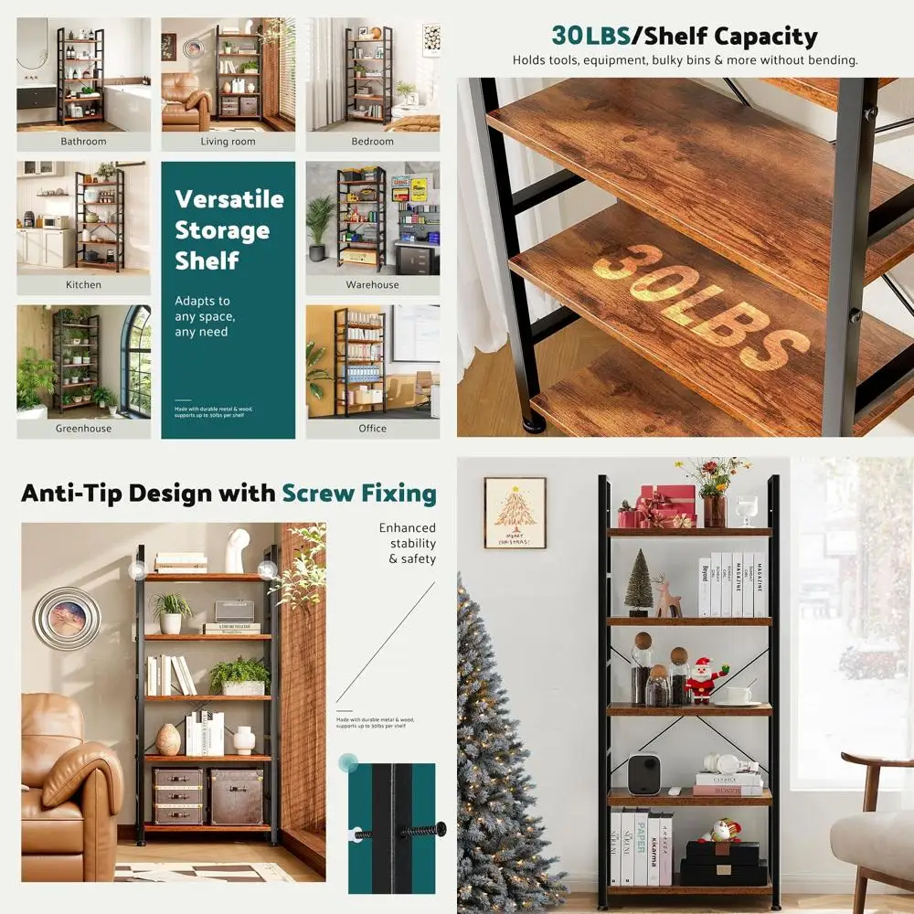 

5-Shelf Metal Bookcase for Home and Office: Sturdy Storage for Books and Magazines