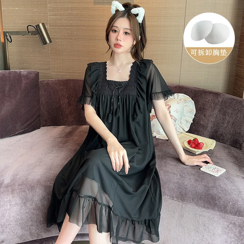 Hot Summer Sweet Lace Princess Short Sleeve Cotton Nightgowns for Women Korean Cute Sleepwear Night Dress Nightdress Home Nighty