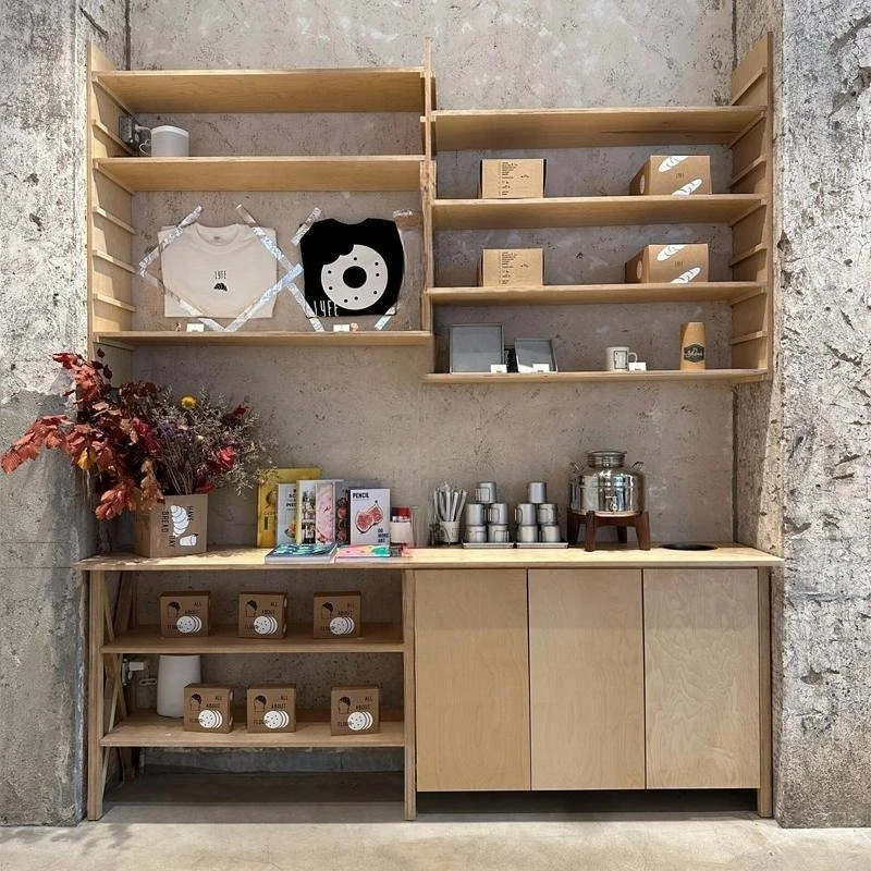 

Simple modern birch, wall rack, sundries display rack, multi-layer storage cabinet with sliding door