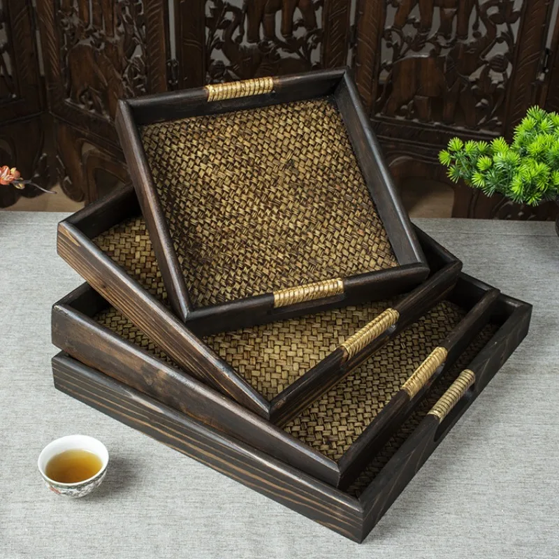 

Деревянный поднос для хранения Юго-Восточной Азии - чайный поднос из ротанга ручной работы для чашек с водой и чайных чашек