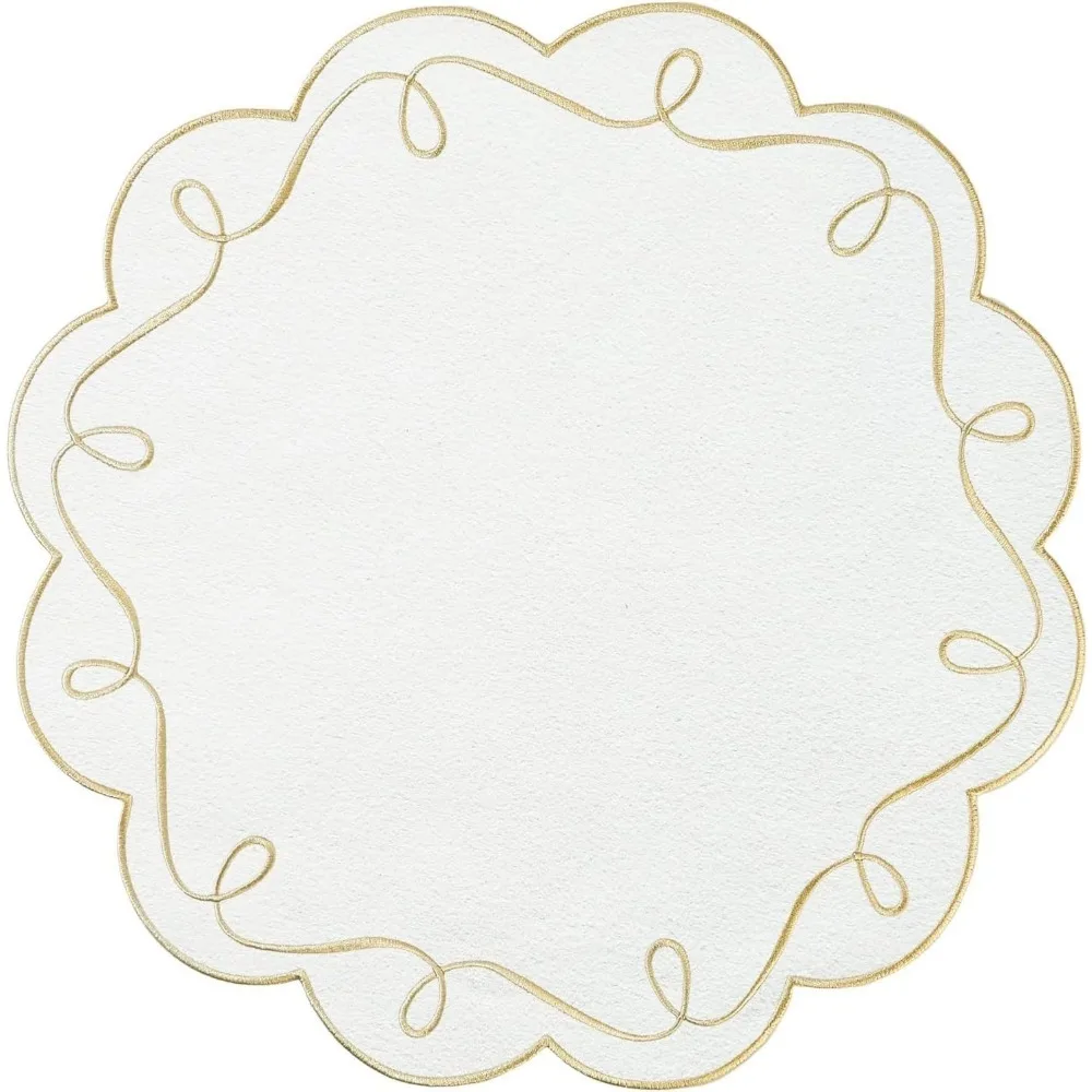 4 Stück Baumwollstoff und Wellen-Stickerei-Tischsets, individuelle Tischplattentücher für Küchentischdekoration und Zubehör – Detail 9