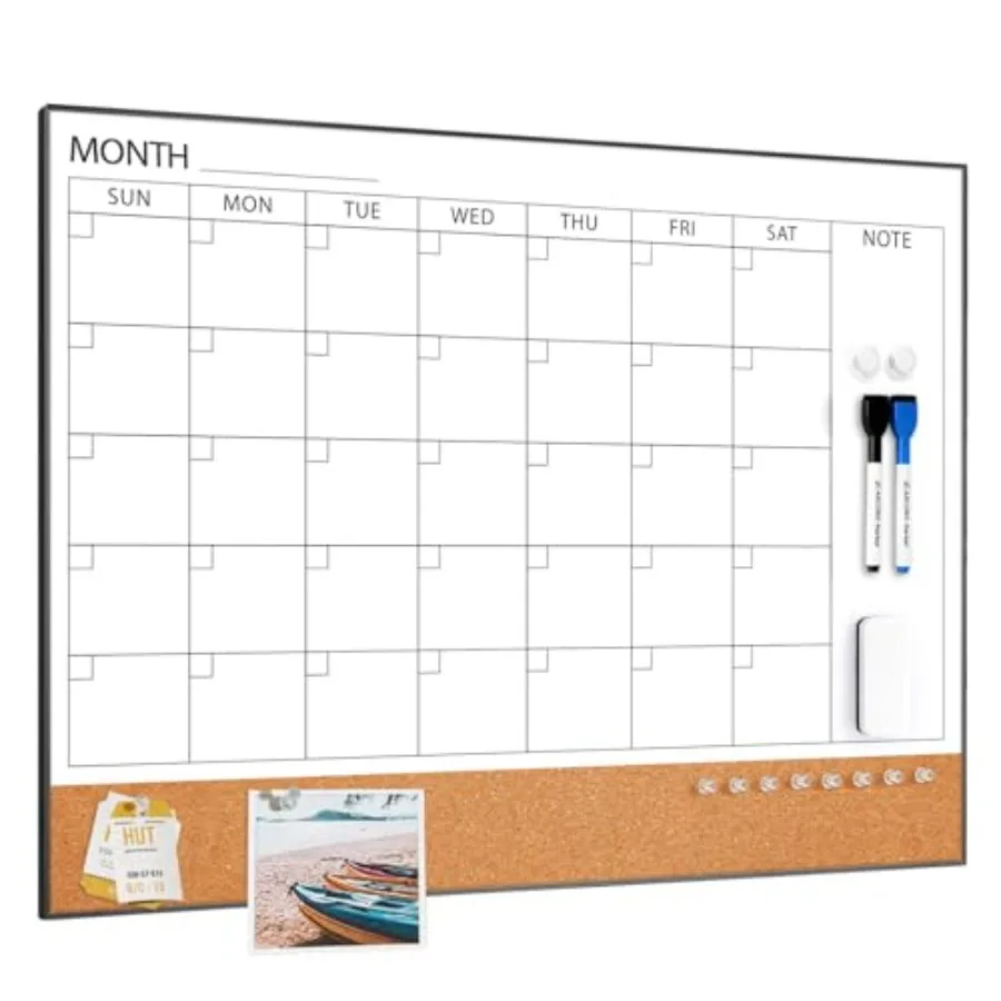 

Dry Erase Calendar with Cork Board for Wall, Magnetic Calendar Whiteboard Frame, Monthly Combination Board for School, Home, Of