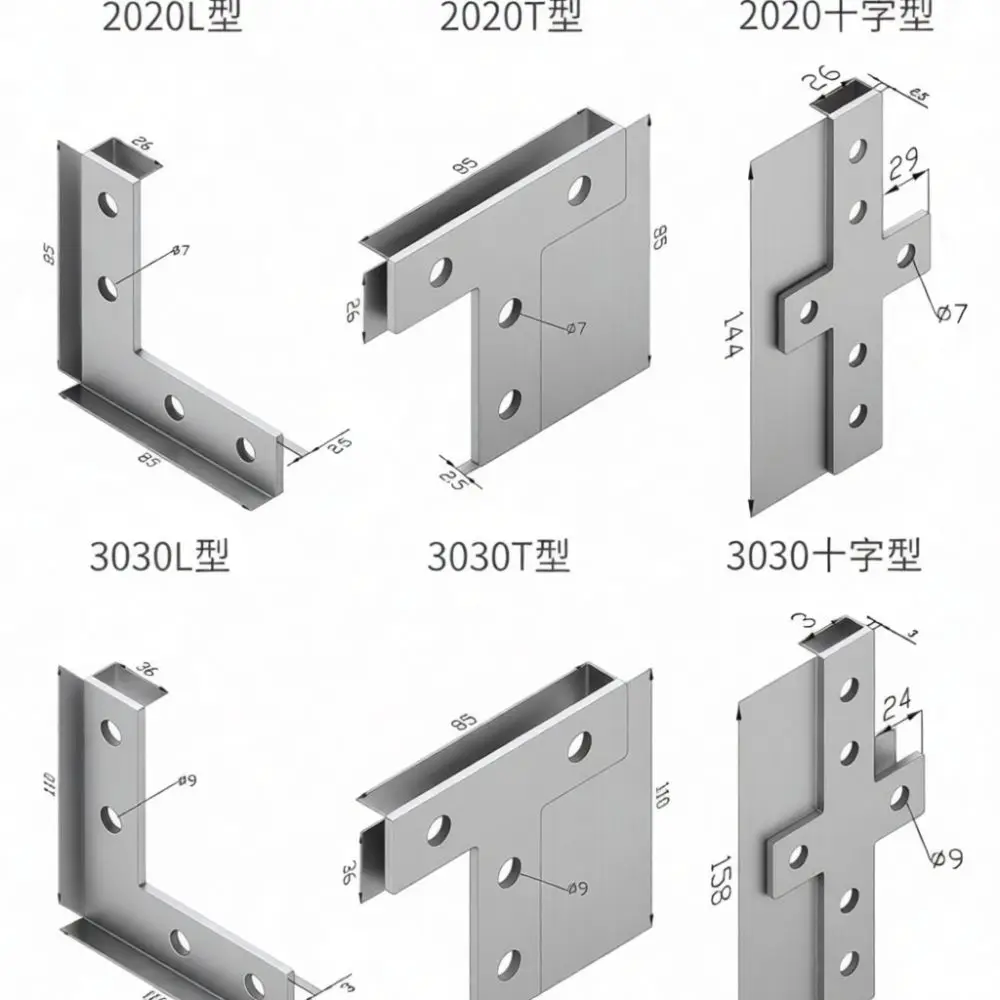 Electroplated Steel Joint Plate T L Cross Shape Connector For 2020 3030 4040 Aluminum Extrusion Building Modular Workbench