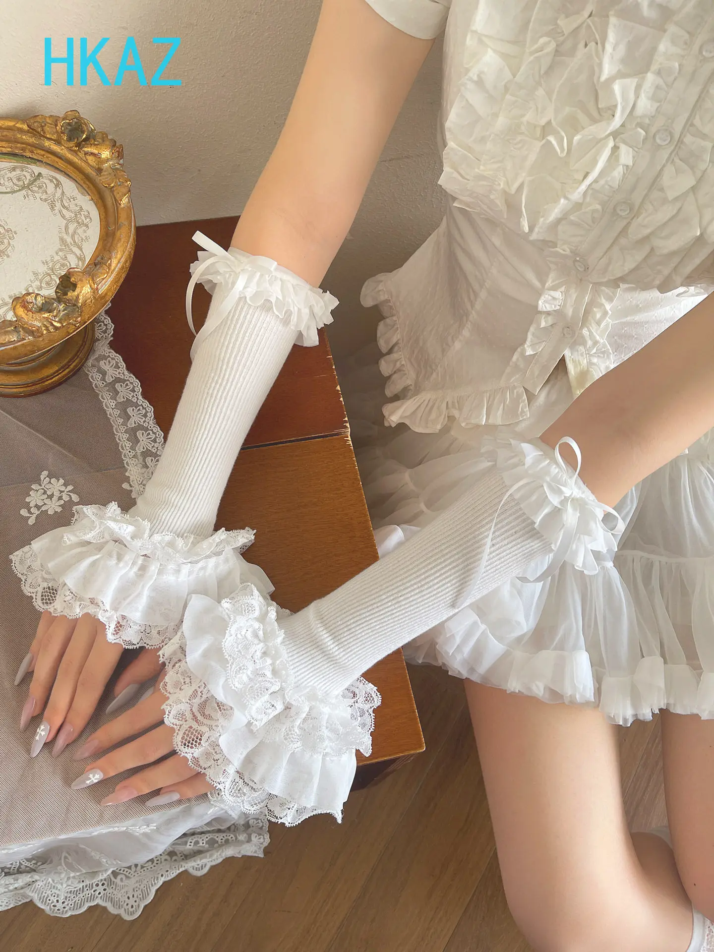 Autumn New Lolita Multi-layer Lace Long Hand Sleeves Japanese Versatile Sweet Cute Girls Versatile Solid Color Oversleeves