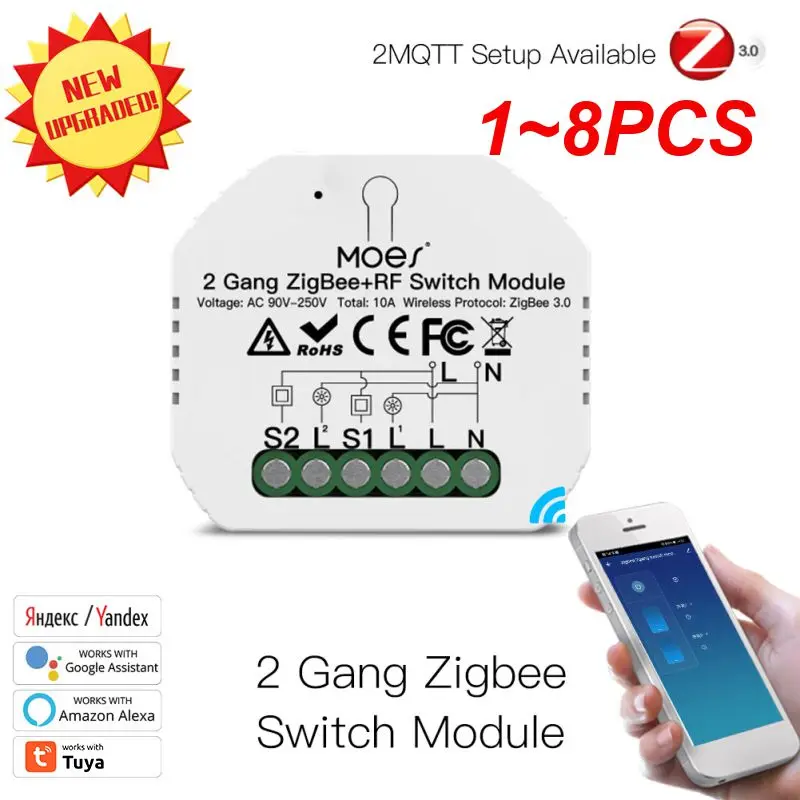 

1~8PCS Tuya 3.0 Smart Light Switch Relay Module 1/2/3 Gang Smart Life/Tuya App Control, Works with Alexa Home