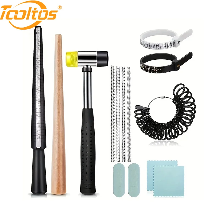 

TOOLTOS 14PCS Jewelry Ring Making Tool Kit with Ring Mandrel Sizer Gauge Nylon Hammer Polishing Set for Jewelry Repair