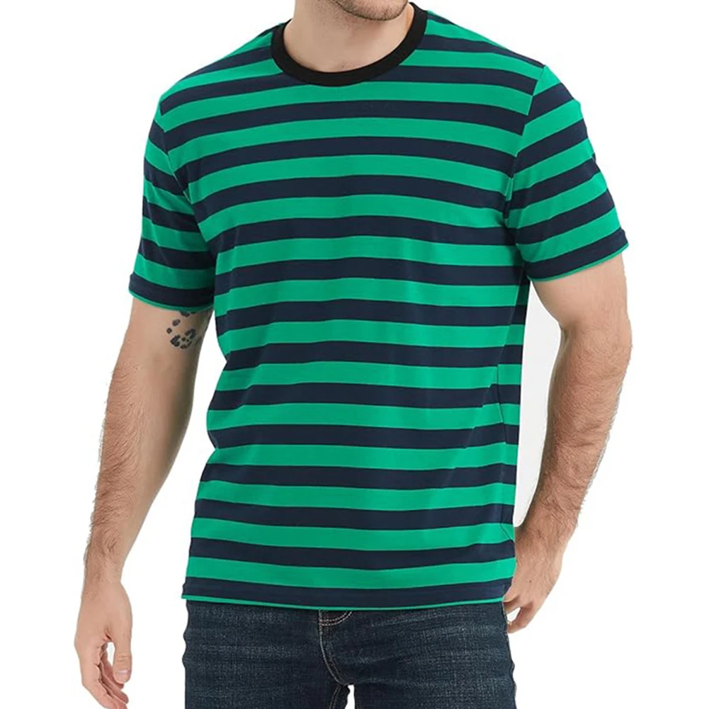 Men Striped Sailor T Shirt Summer Loose O Neck Top Casual Short Sleeve Tee Sport