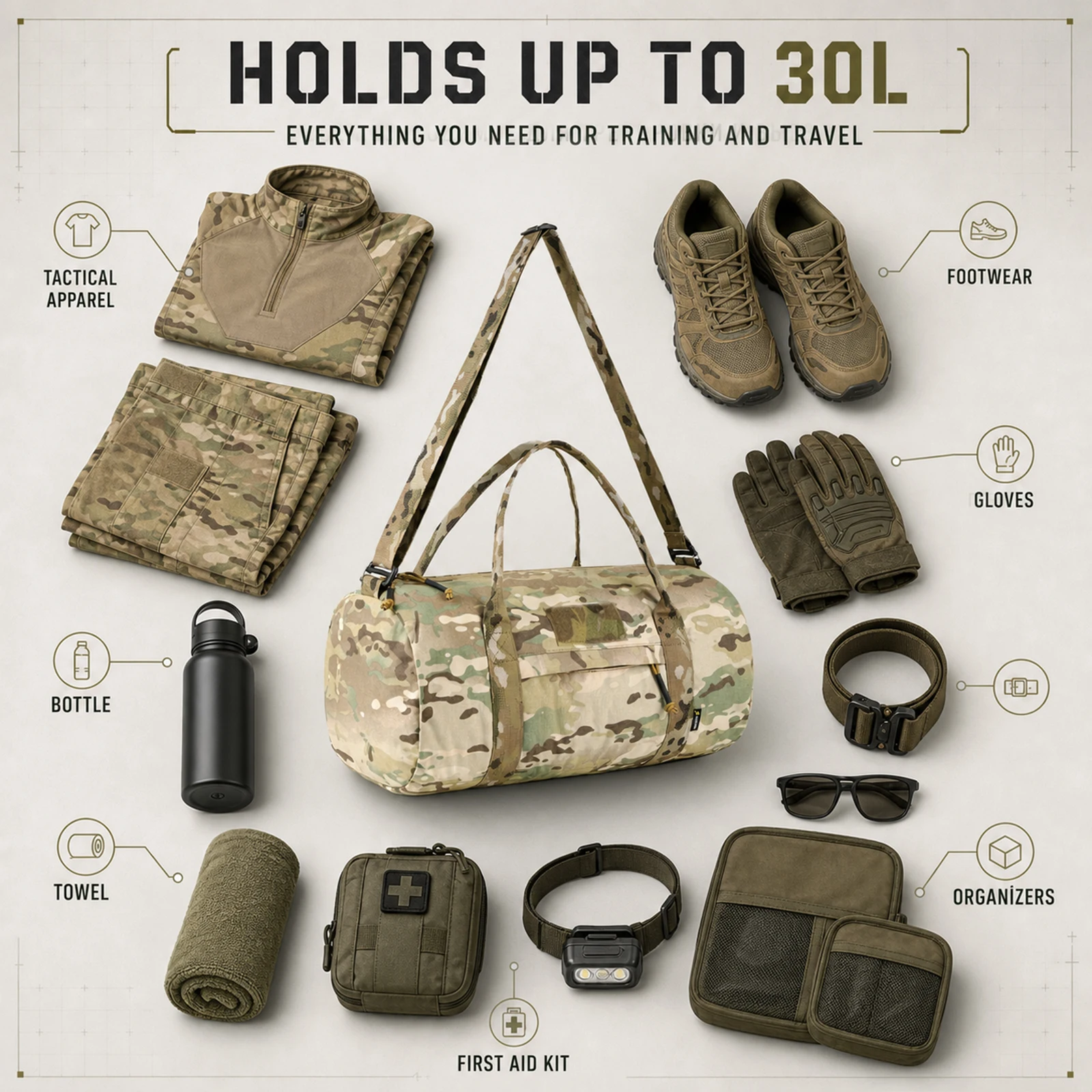 VOTAGOO 30L Taktische Reisetasche Große Kapazität Aufbewahrungstasche Fitness-Sporttasche für Männer Outdoor-Sport – Detail 4