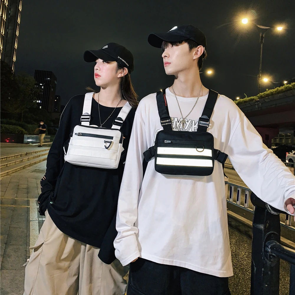 Bolsos de pecho multifunción para hombres y mujeres, chaleco de tela Oxford, bolsa de cinturón de calle de Hip-Hop