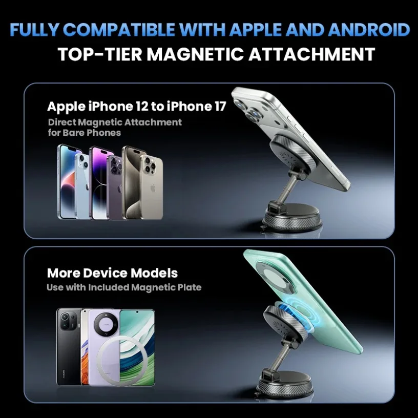 Magnetic Wireless Charger Mount Vacuum Suction Cup Car Phone Holder Stand For iPhone 17 16 15 14 13 12 Pro Max Fast Charging