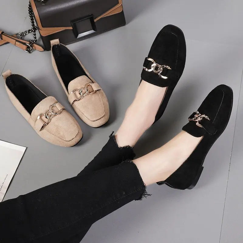 Spring Fashion Flat Shoes Women Quality Metal Slip on Loafer Shoes Ladies Flats Mocassins Big Size 35-41 Sapato Feminino 2024