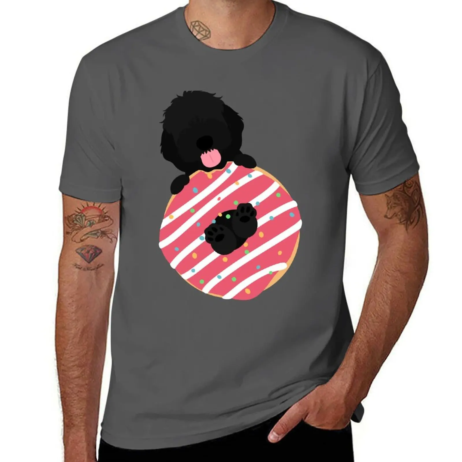 Love Black Cockapoo Cavapoo Cavoodle Dog and Donut T-Shirt Light Athletic Short Sleeve Tee Shirt
