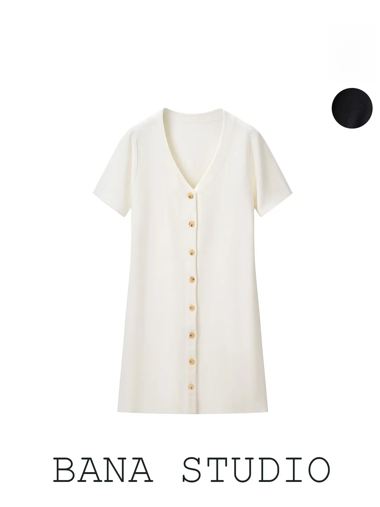 BANA Simple White V-Neck Knitted Straight  Dress Short Sleeve Summer City Commute Workwear Casual Date Travel Daily Dress
