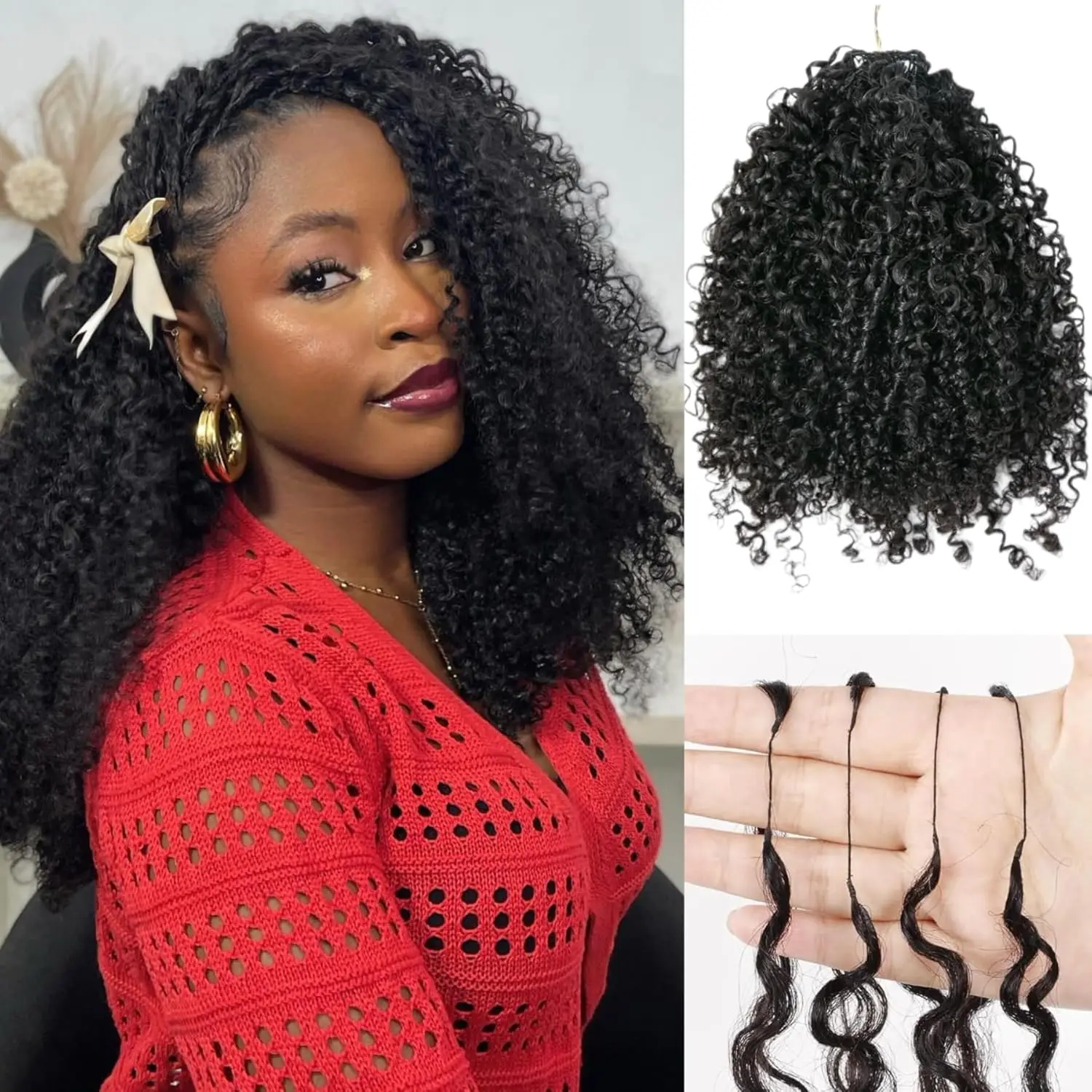 

Easy To Install Afro Kinky Curly Crochet Human Hair Knotless Predivided Small Spirals Curly Feather Hair Extensions For Braiding