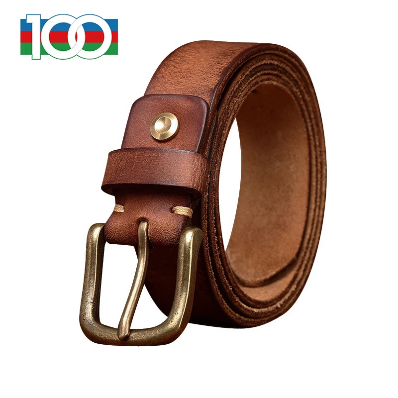 Men's belt 3.3CM wide wash vintage do old first layer cowhide leather belt men's leather needle buckle casual denim belt