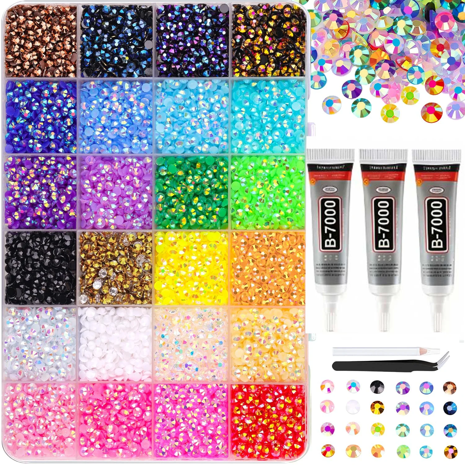 2026 Neues Buntes DIY Harz-Strass-Set zum Dekorieren, Mehrfarbige 3/4mm Nicht-Heißfixierbare Flache Edelsteine, für Dekorierte Nagelkunst/Tassen