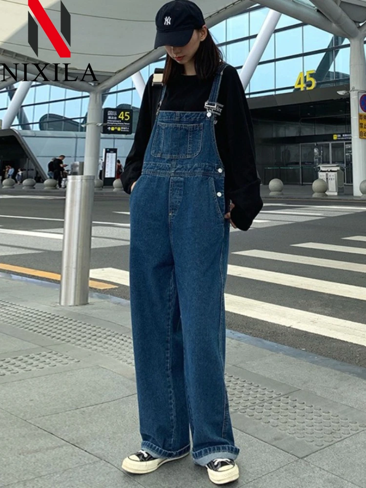 

Spring Summer Korean Fashion Women One Piece Jeans Wide Leg Long Pants Rompers Straight Trousers Street Wear Overalls Jumpsuits