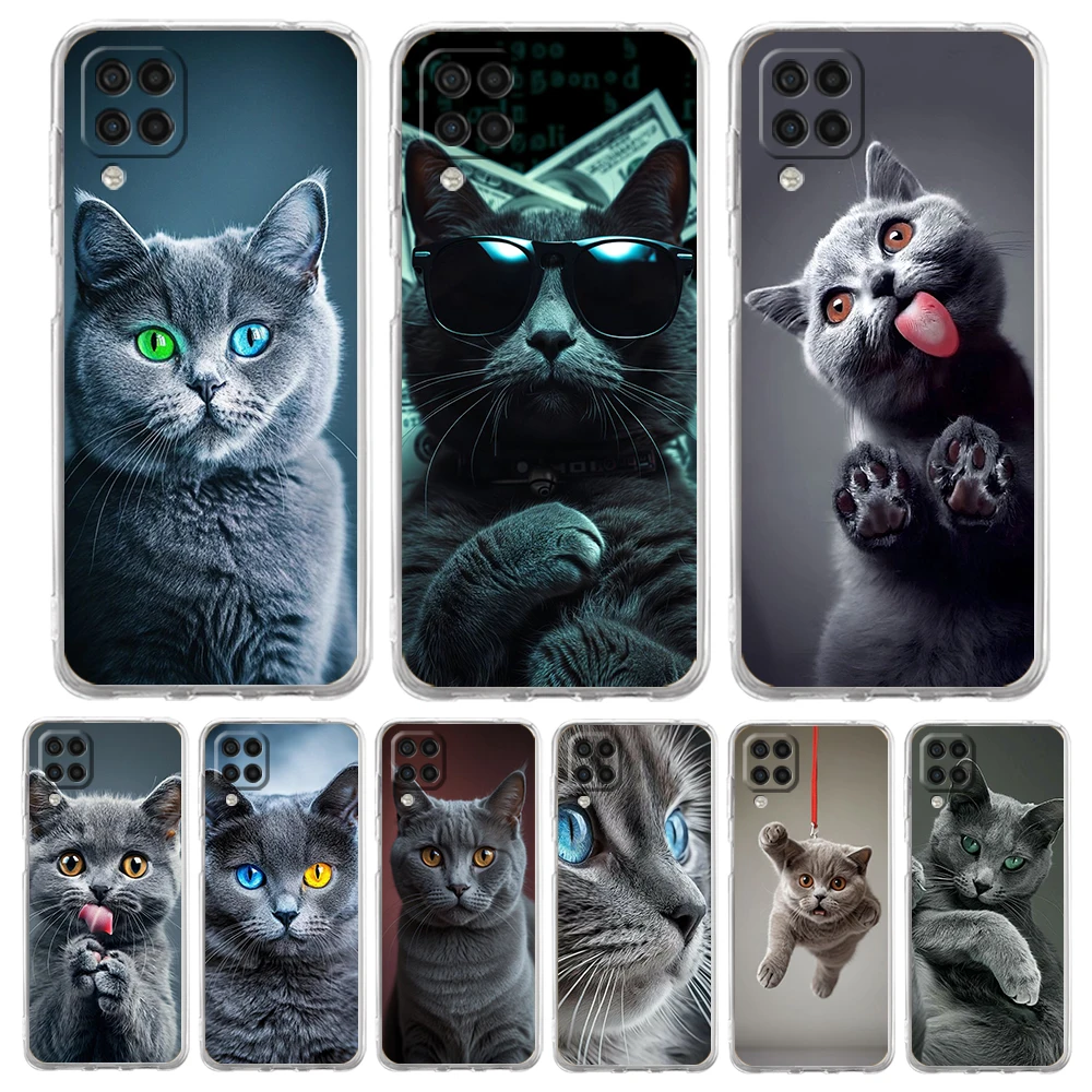 

Soft TPU for Samsung Galaxy A13,A15,A22,A23,A25,A31,A32,A33,A35,A41,A51,A05,5G Transparent Phone Case British Shorthair Cute Cat