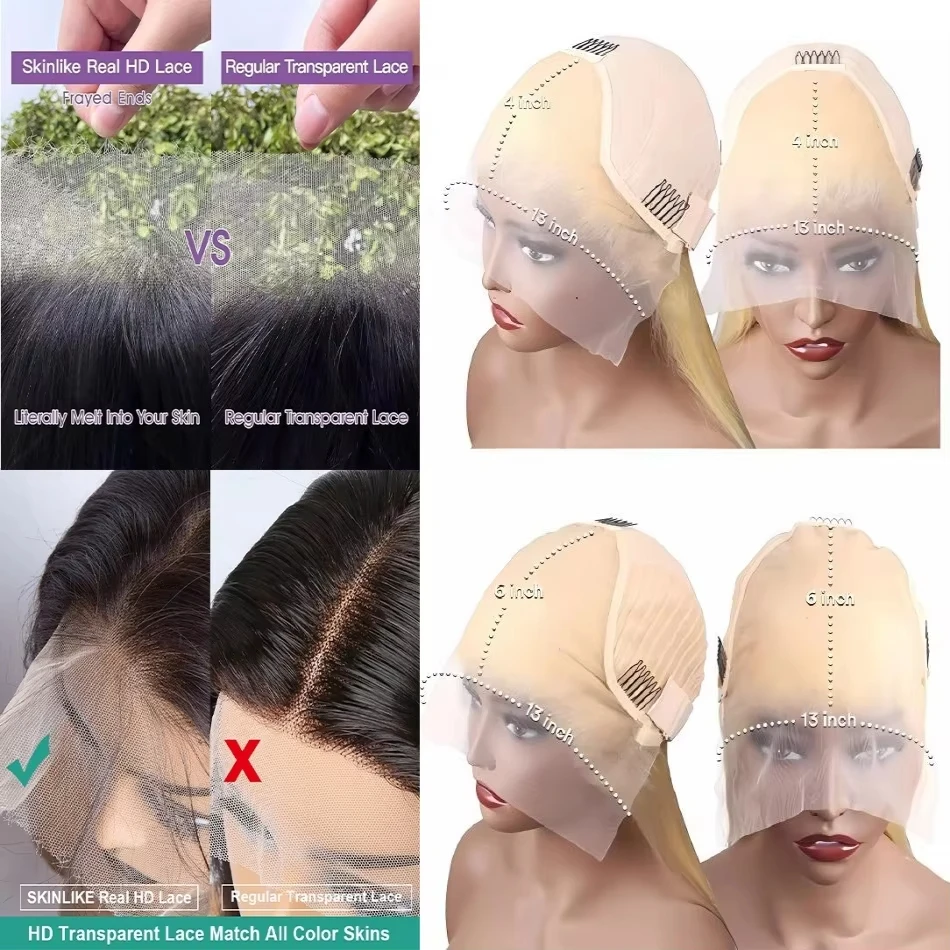 613 rubio miel 13x6 HD transparente onda profunda pelucas delanteras de encaje sin cola peluca Frontal de encaje de cabello humano de color para mujeres negras